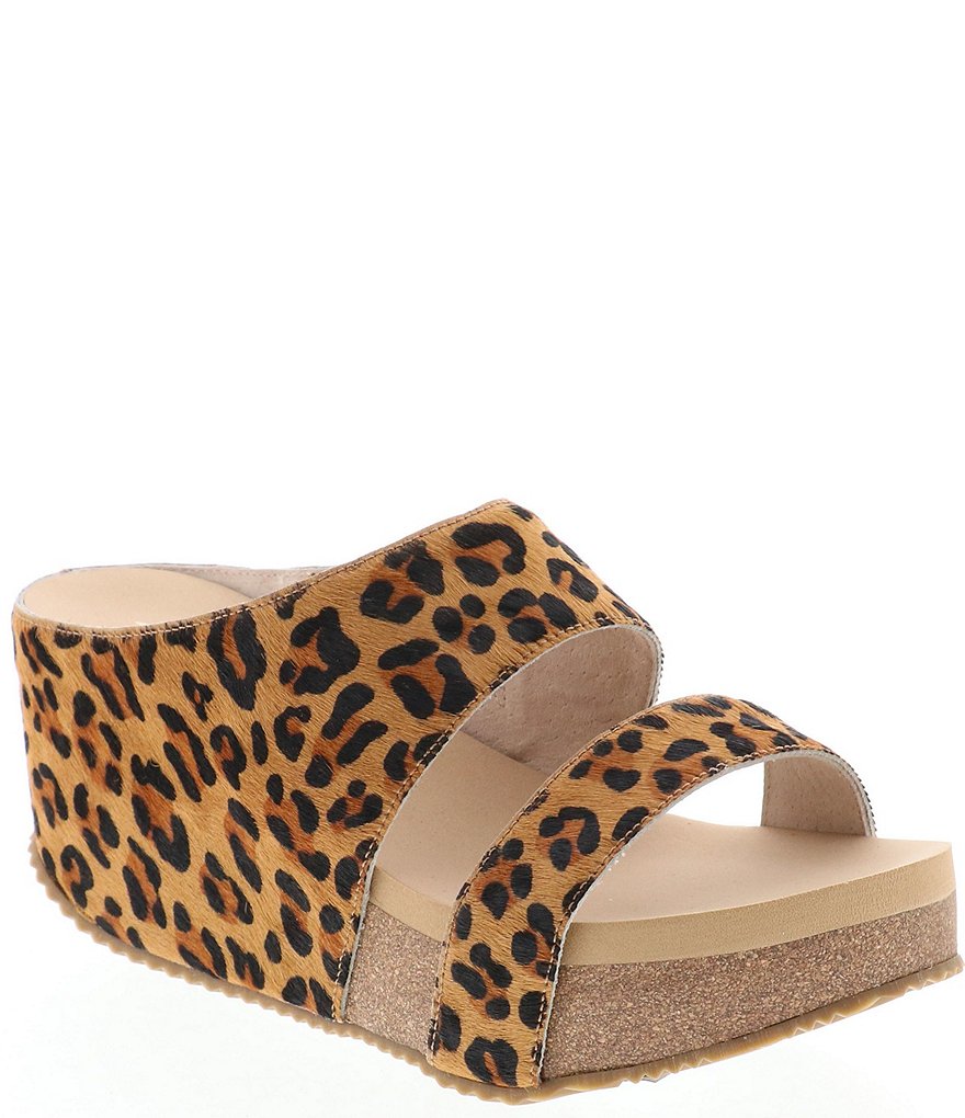 Volatile Remini Leopard Print Haircalf Wedge Slide Sandals