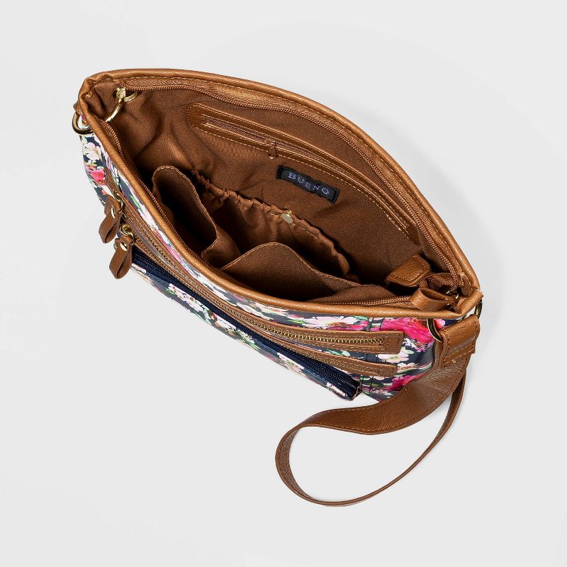 Bueno Floral Print Zip Closure Shoulder Bag - Navy