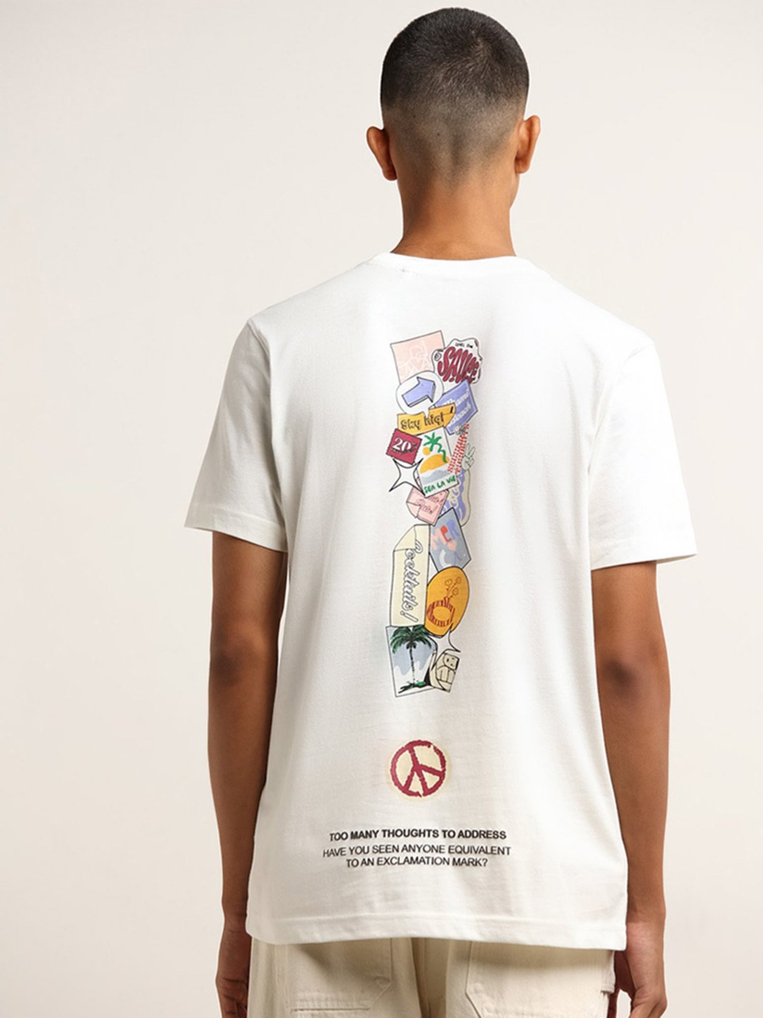 Nuon by Westside Off-White Printed Slim-Fit Cotton T-Shirt