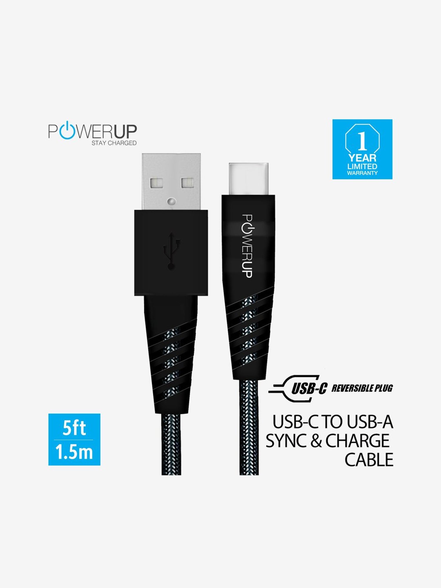 Powerup Nylon Extra Tough Braided, Quick Charging &Tangle USB Micro Cable (Black)