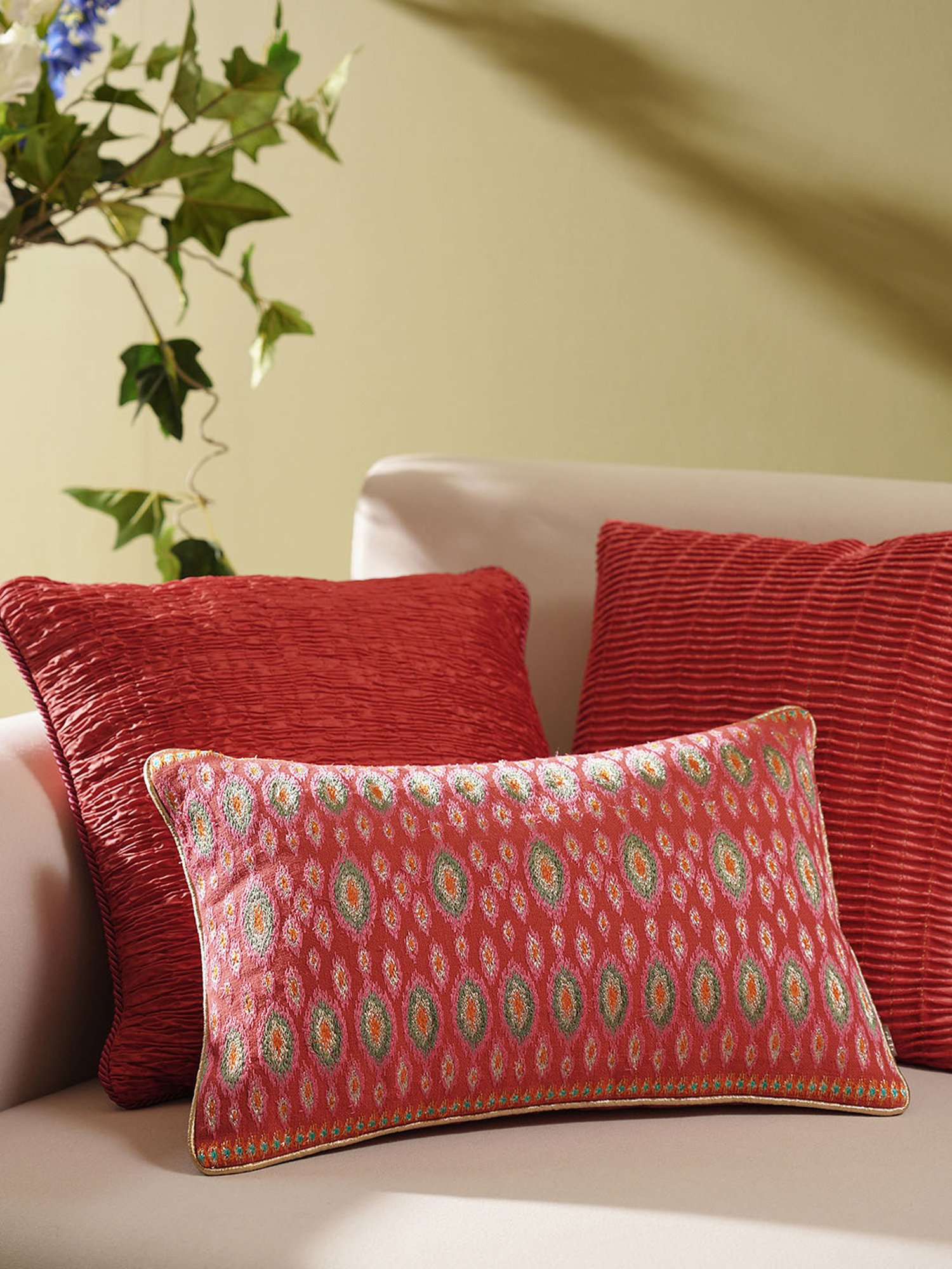 Pure Home and Living Pink Cotton Embroidery Cushion Cover