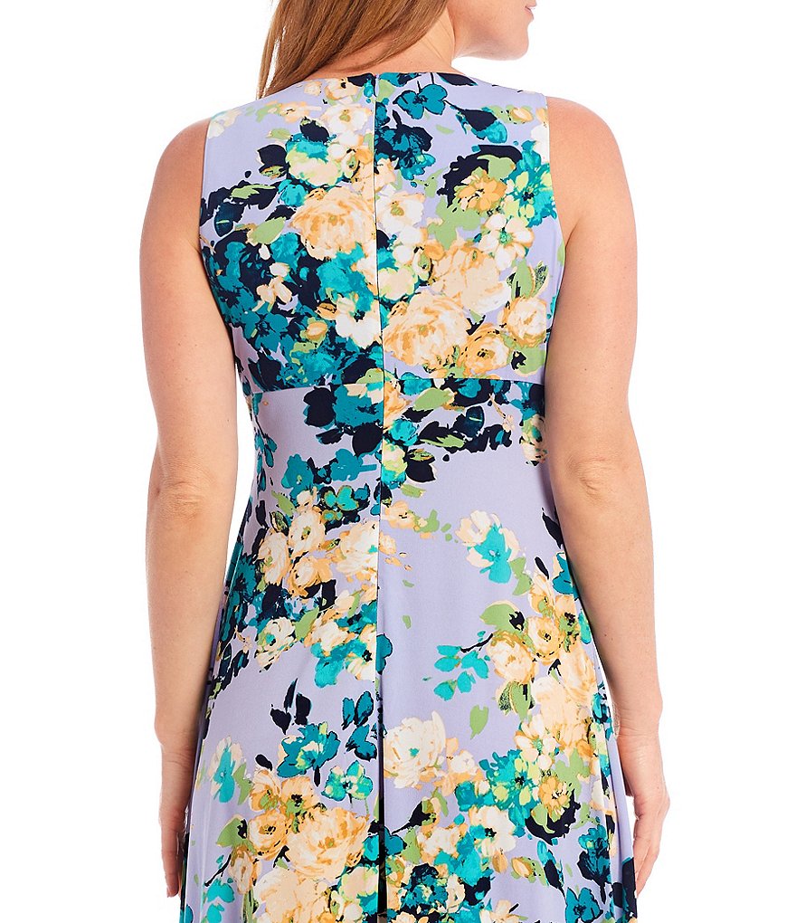London Times Sleeveless Keyhole Floral Midi Dress