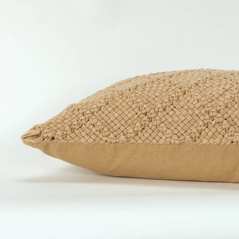 14"x26" Oversized Macramé Diamond Pattern Lumbar Throw Pillow Cover Dark Gold - Donny Osmond Home