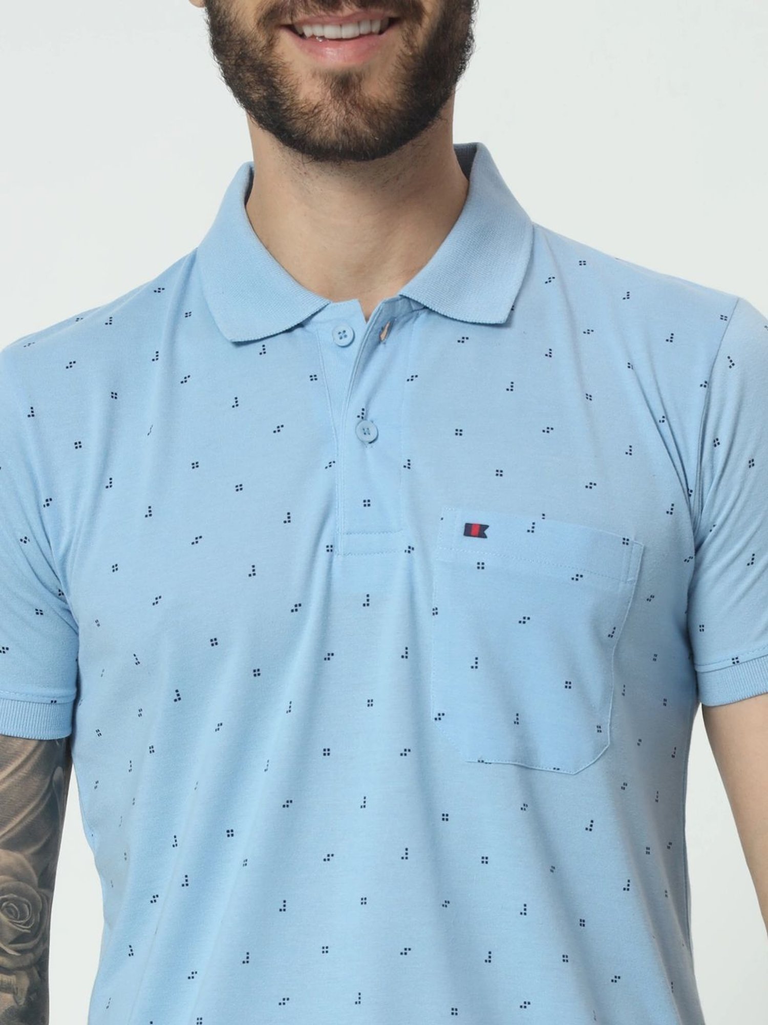 Tab91 Blue Regular Fit Printed Polo T-Shirts