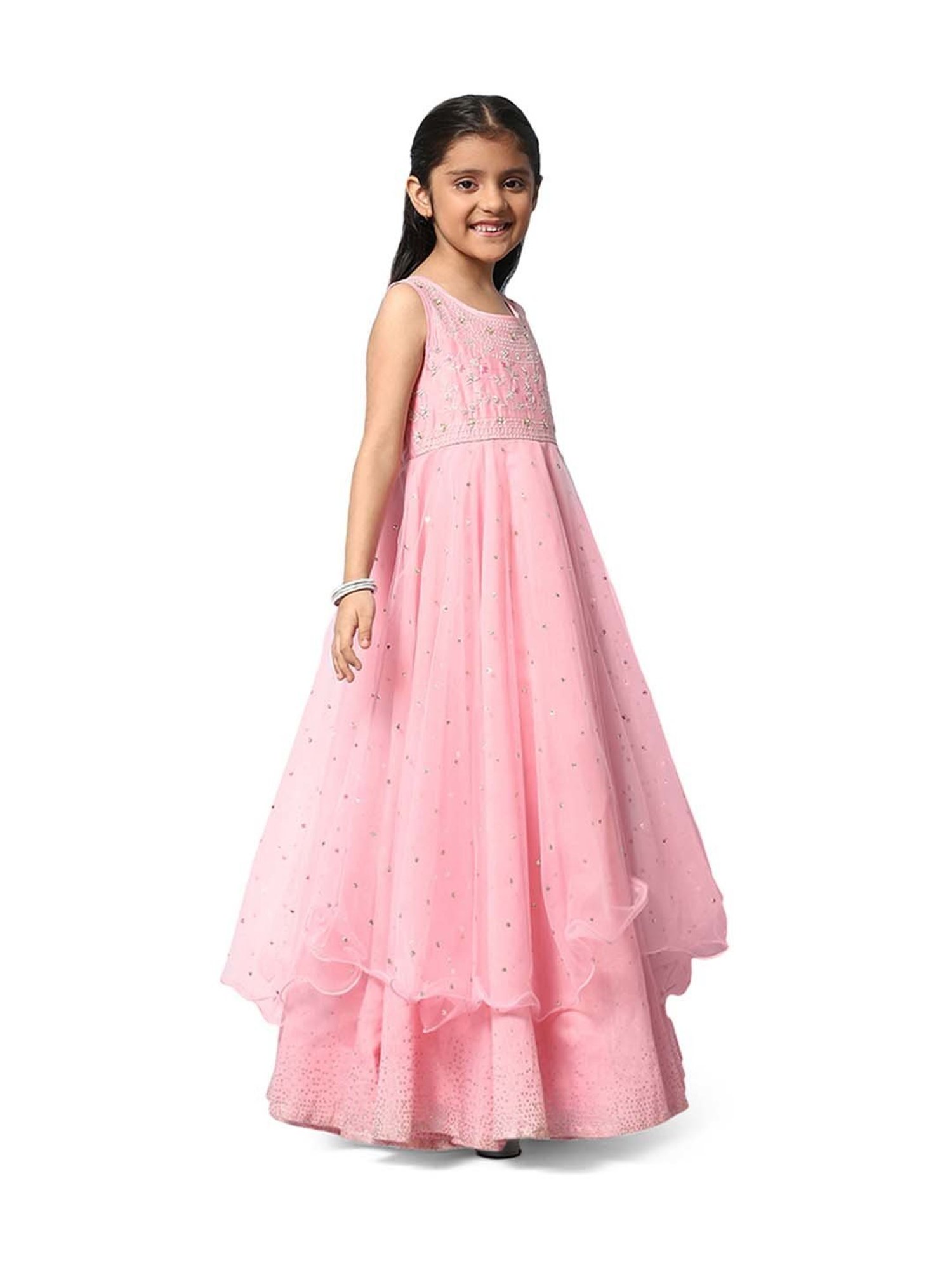 BIBA Girls Pink Embroidered Gown