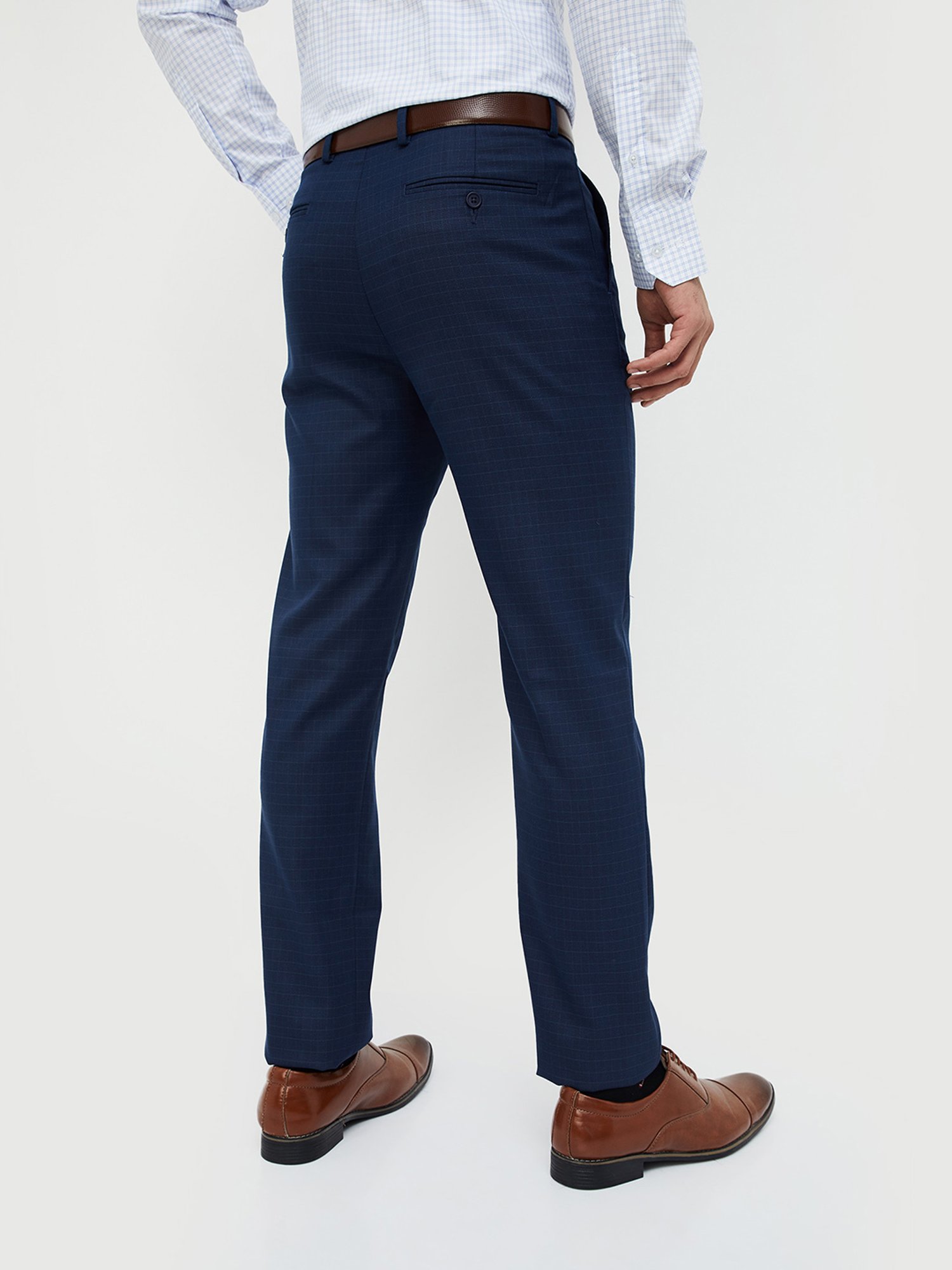 Code by Lifestyle Navy Slim Fit Check Flat Front Trousers