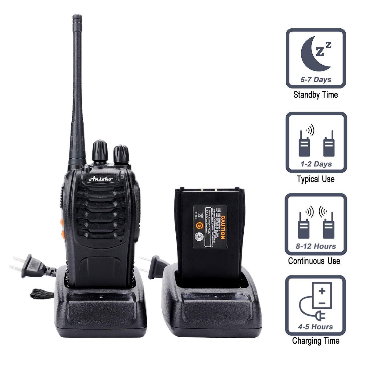 Ansoko Walkie Talkies Rechargeable Long Range Two Way Radios 16-Channel with Earpiece Battery n Charger (3 Pack)