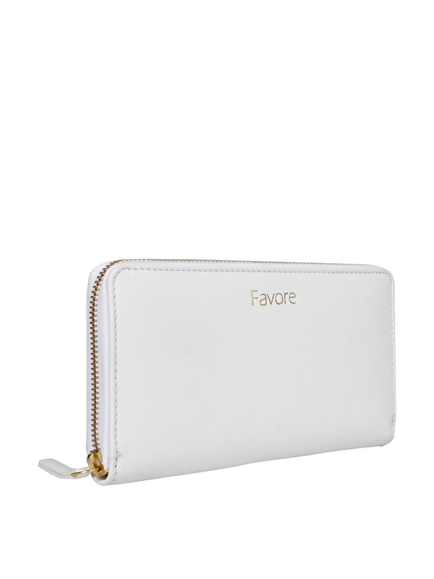 Favore White Solid Small Zip Around Wallet