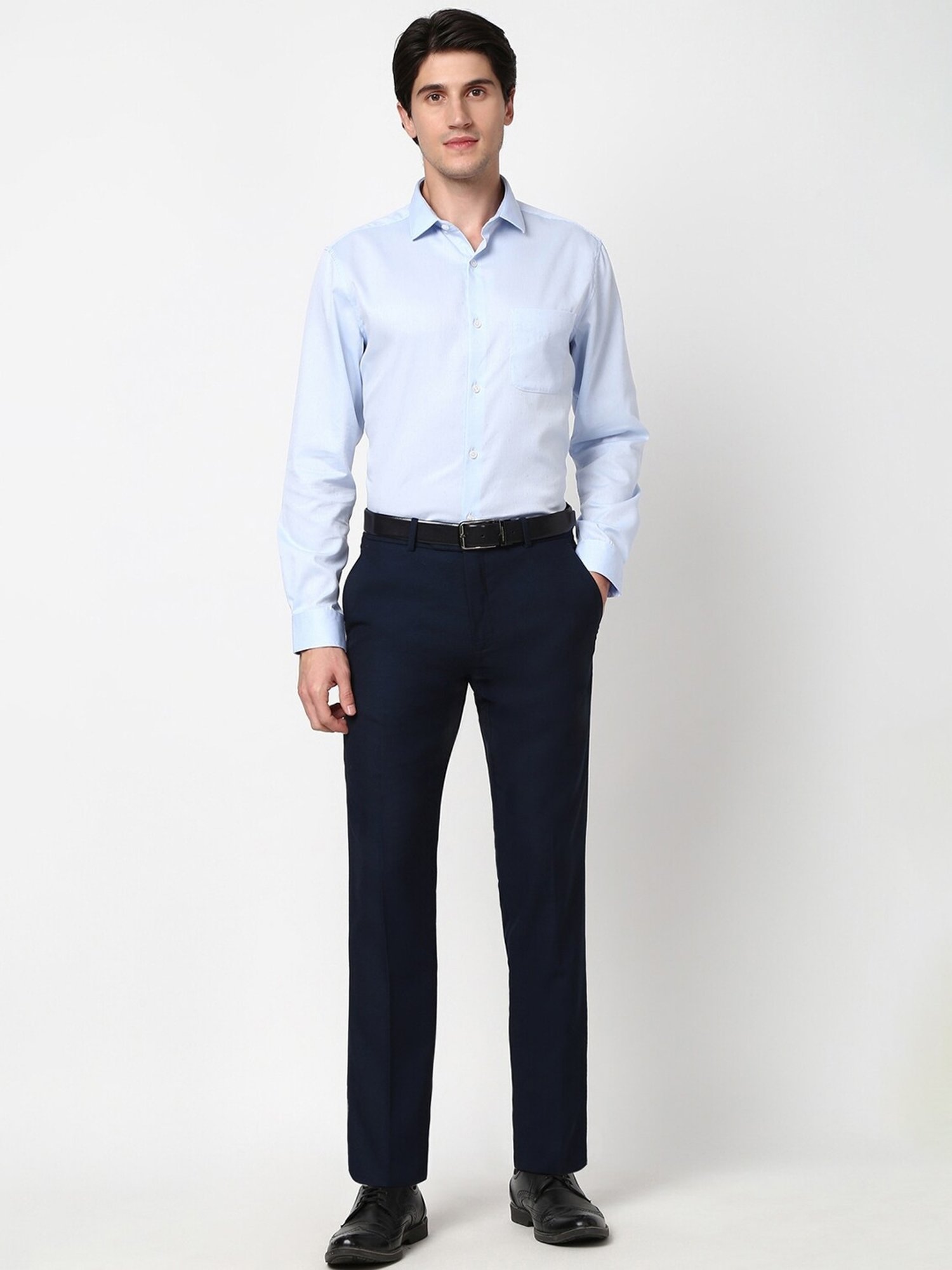 Peter England Navy Slim fit Solid Formal Trouser