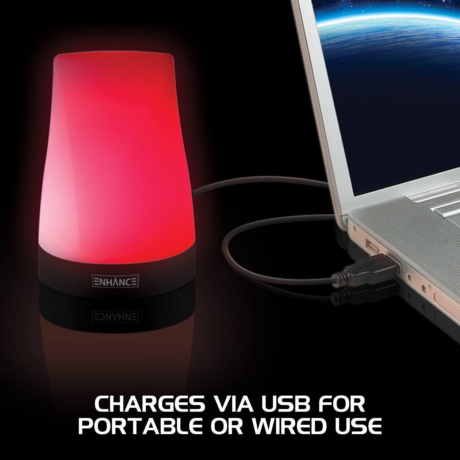 ENHANCE Portable Table Lamp - Dimmable Desk Lamp with 3 Brightness Levels with 256 Color Changing Breathing Mode - USB Charged and Touch Tap Controls - Great for Bedsides and Tabletops