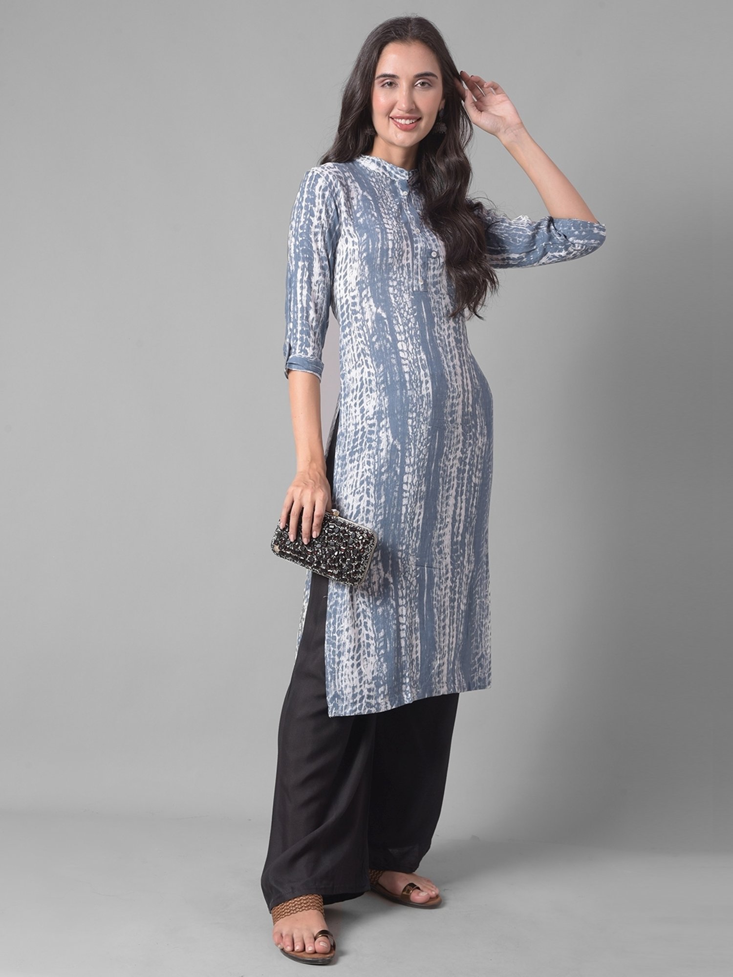 Dollar Missy Grey Printed Straight Kurta