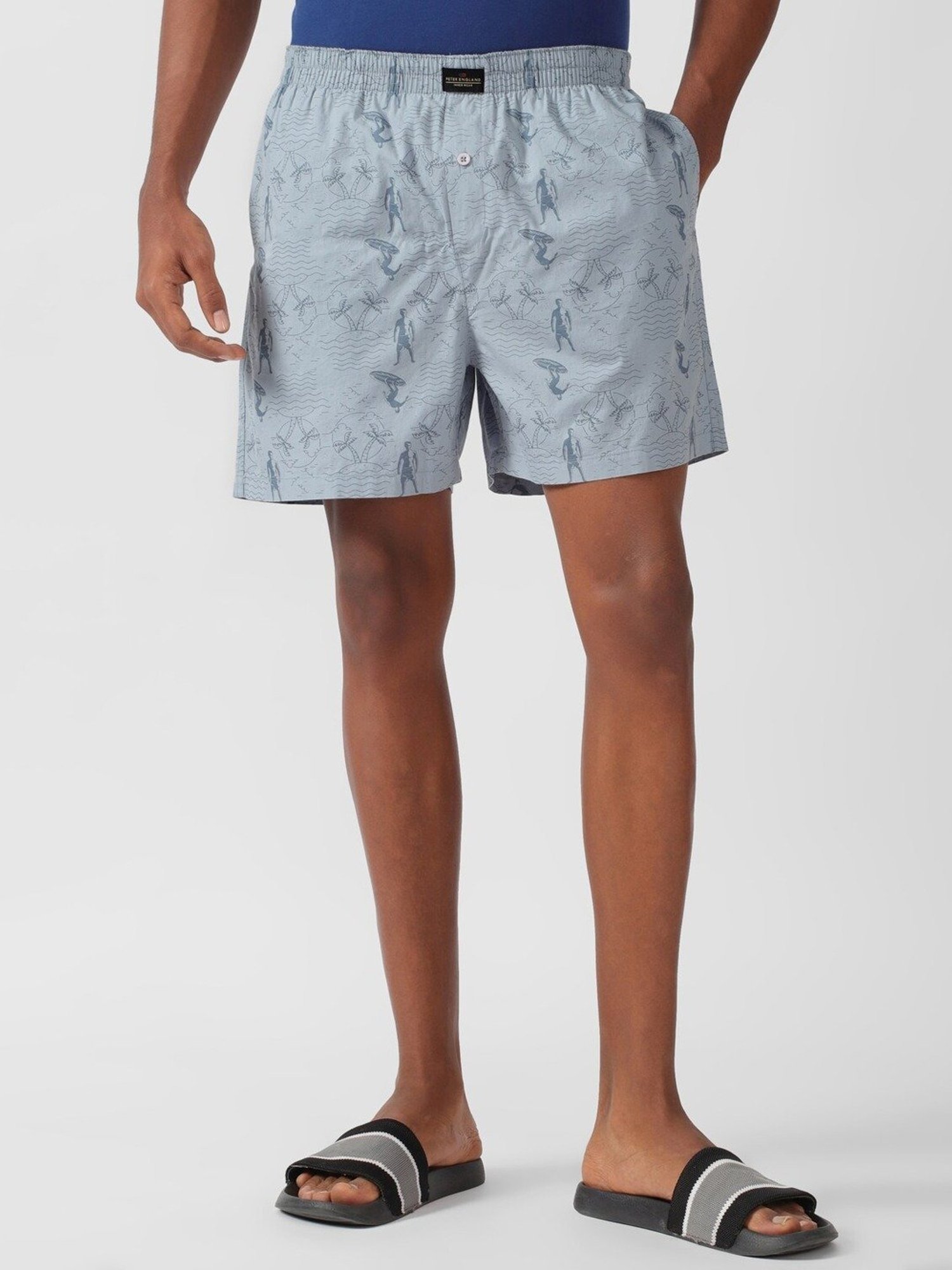 Peter England Blue Cotton Regular Fit Printed Boxers