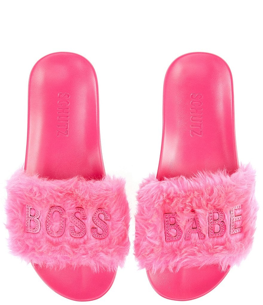 Schutz Boss Babe Faux Fur Slides