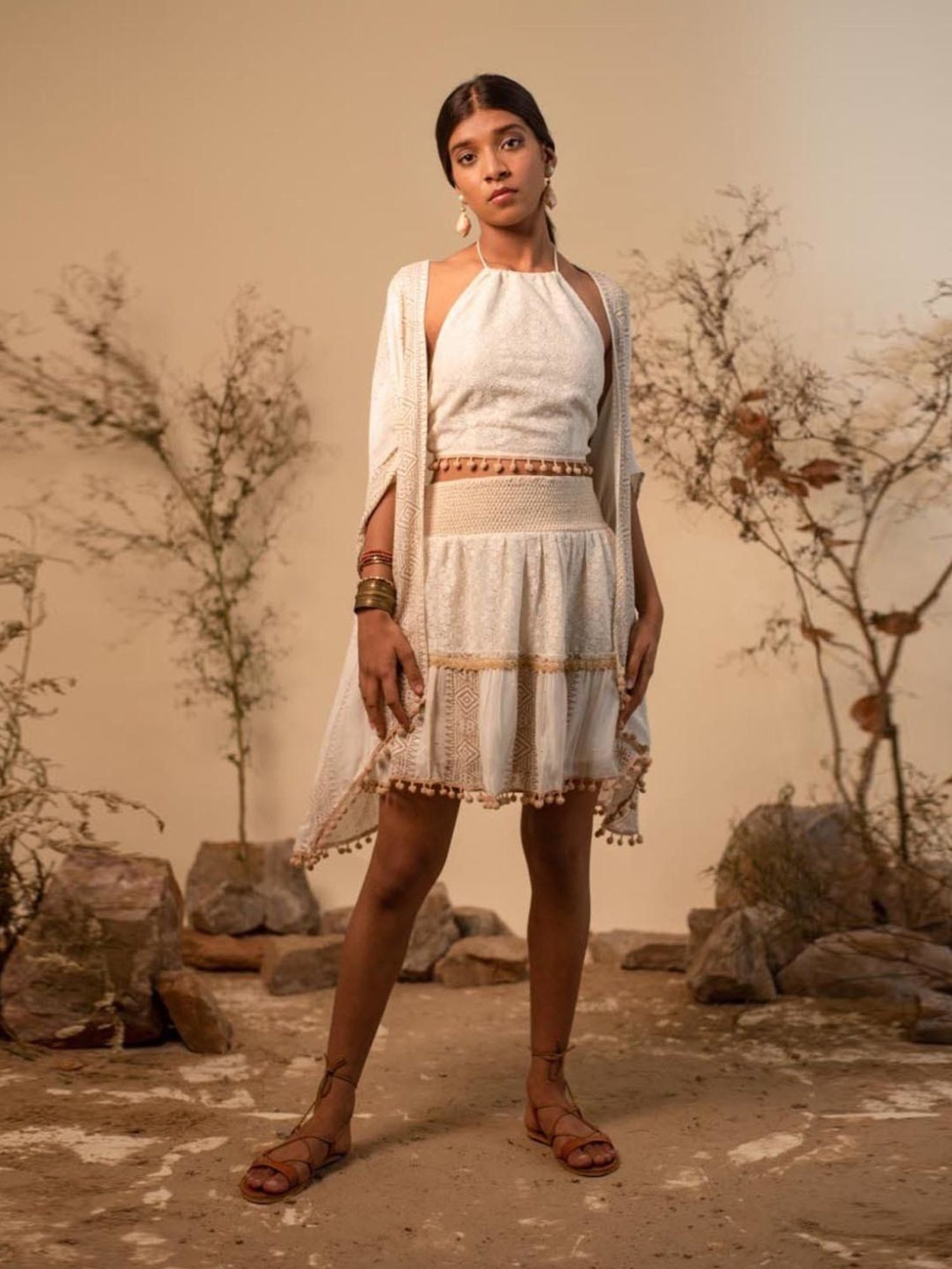 LABEL REYYA Off White Tribal White Boho Skirt