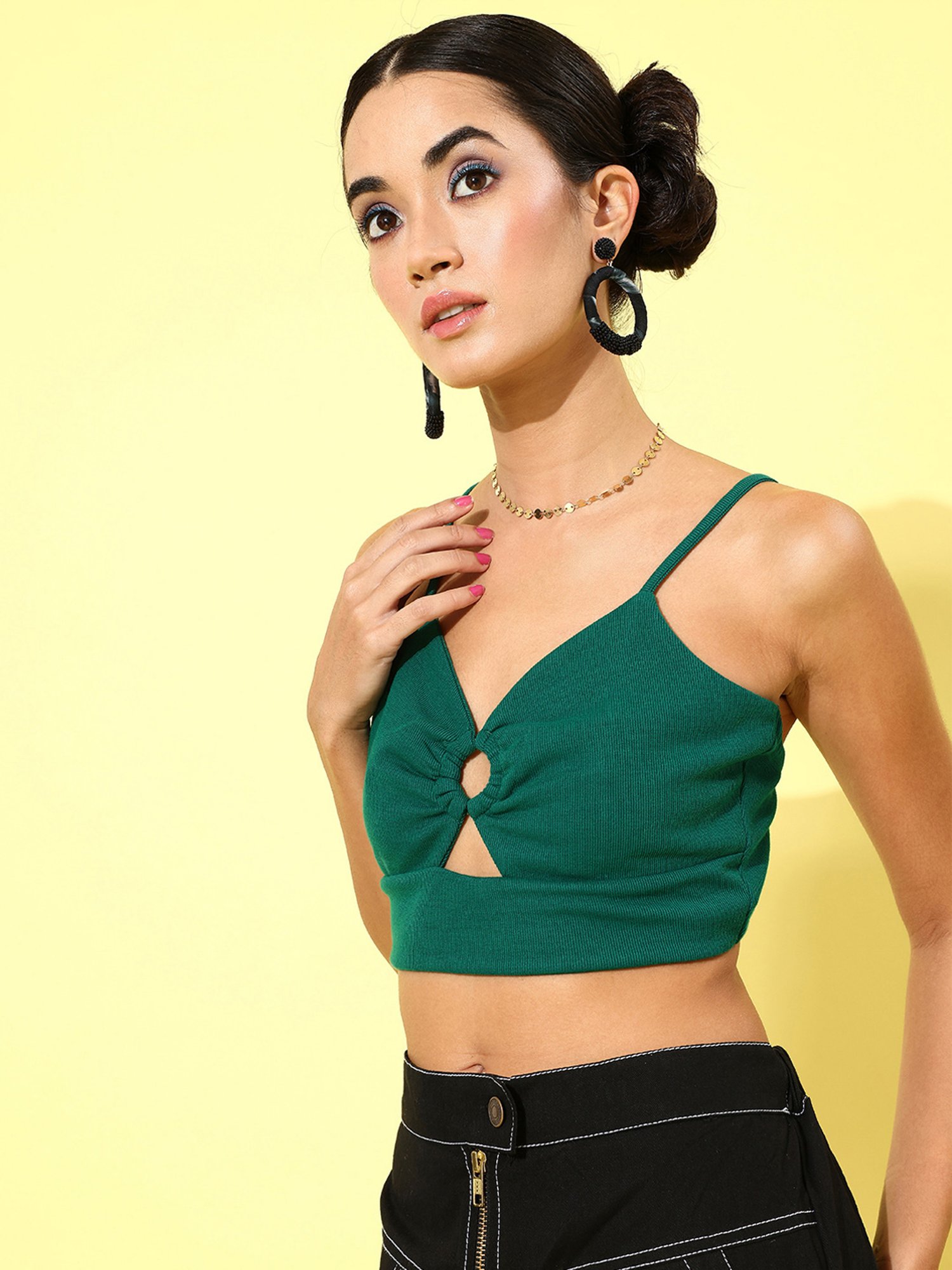 KASSUALLY Green Relaxed Fit Cotton Crop Top