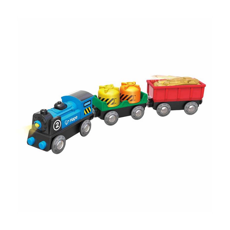 Hape Kids Toddler Wooden Magnetic Battery Powered Rolling Stock Cargo Railway Train Engine Toy Kit Set