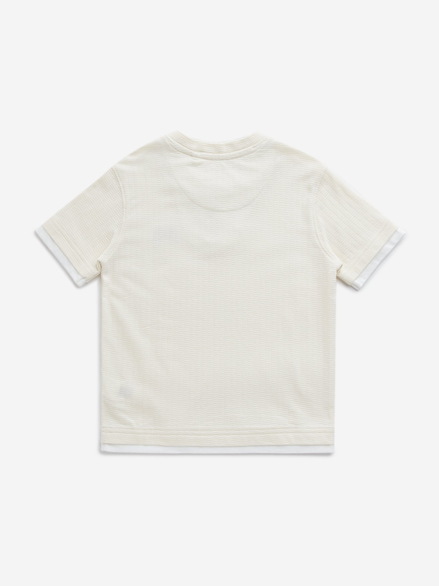 HOP Kids by Westside Beige Textured Cotton T-Shirt