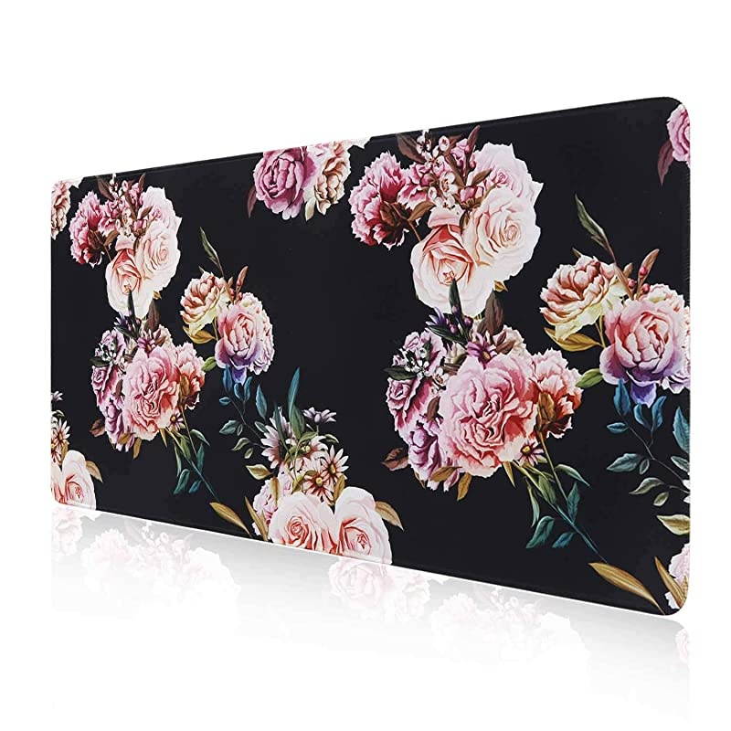 Desk Pad Large Gaming Mouse Pad with Stitched Edges Extended Mouse Pad Desk Mat with NonSlip Rubber Base Waterproof Keyboard Pad Mat for Home Office Work Peony Flower 315x1181 in