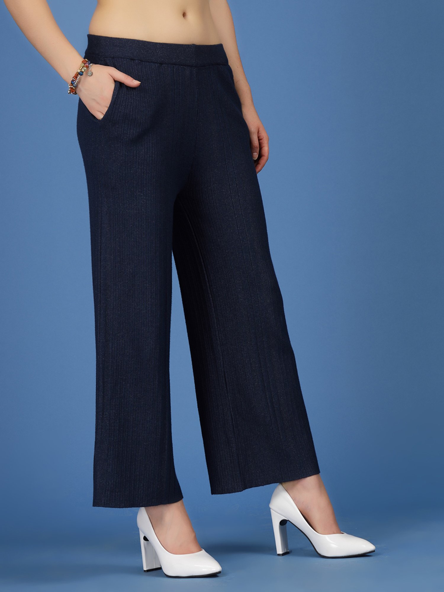 Mafadeny Teal Regular Fit Mid Rise Palazzos