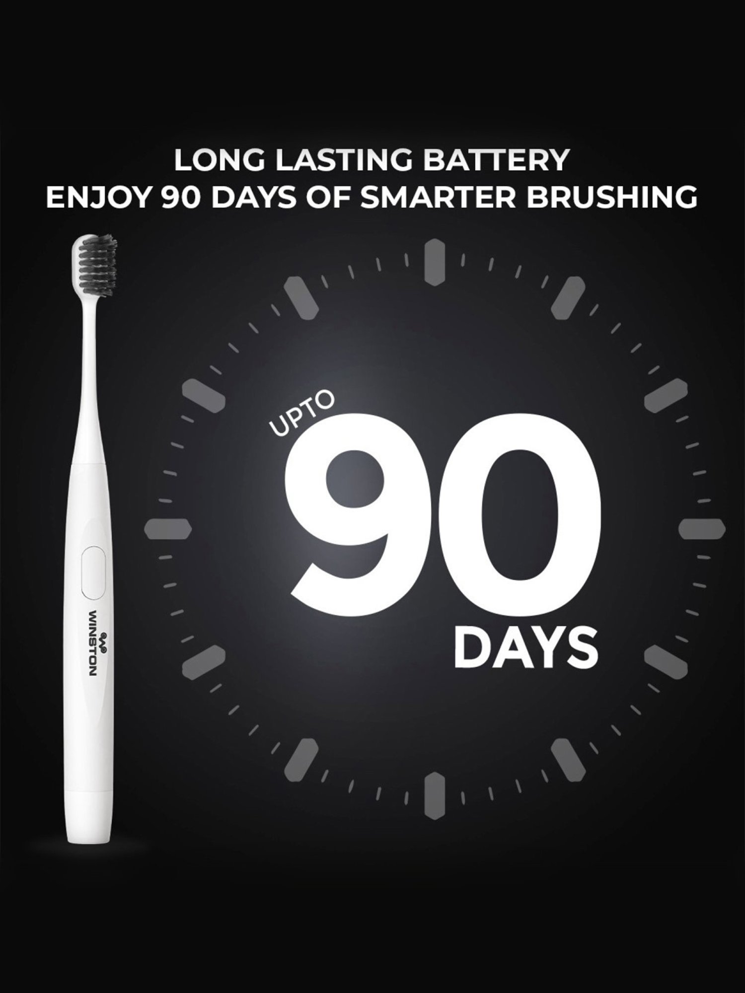 Winston Sonic Electric Toothbrush with Charcoal Bristles AAA Battery Operated (White)