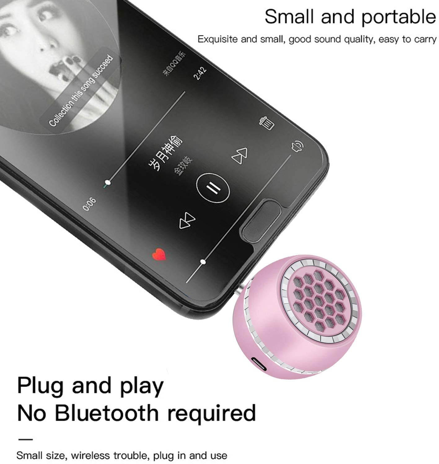 Mini Portable Speaker with Clear Bass 3.5mm Aux Audio Interface, 3W Mobile Phone Speaker Line-in Speaker Compatible for iPhone/Android Phones/iPad Tablet/Computer/iPod(Rose Gold)
