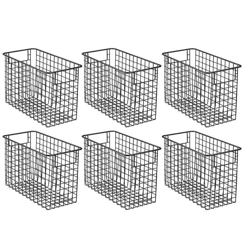 mDesign Metal Storage Basket Bin with Handles for Home Office - 6 Pack -Black