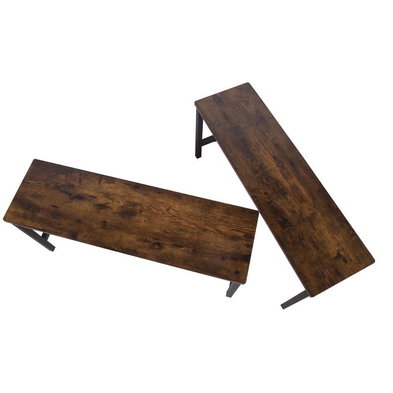 Set of 2 Wooden Top Indoor Bench with Metal Legs Brown/Black - Benzara