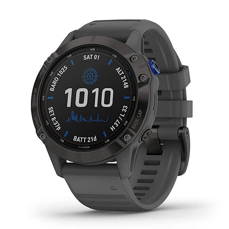 Garmin Fenix 6 Pro Solar (Black with Slate Gray Band) Power Bundle | +HD Screen Protectors,  Portable Charger & Hard Case | Solar Charging, ClimbPro, PacePro, Spotify