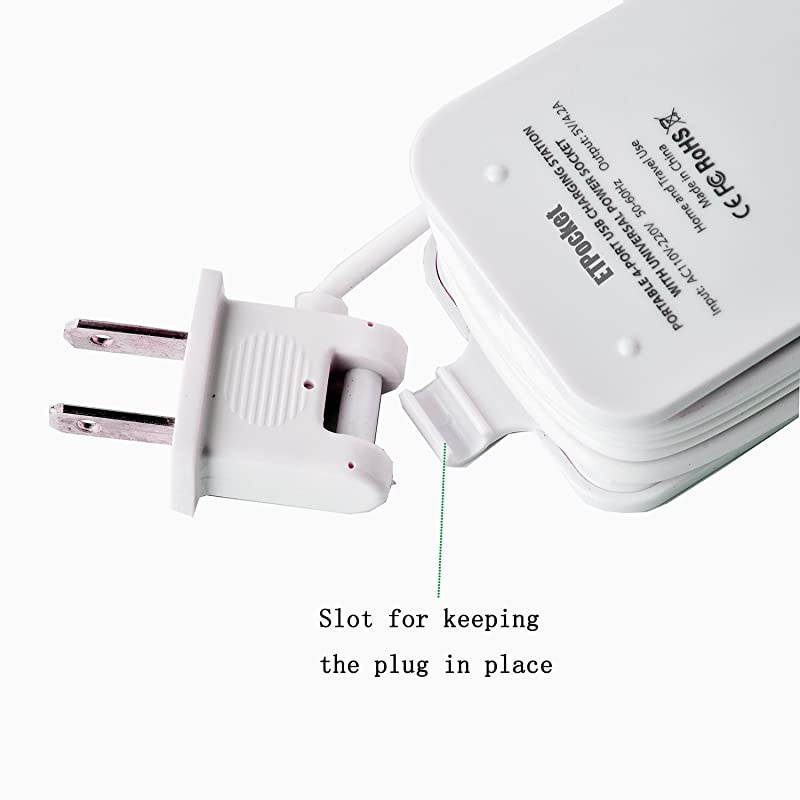Power Strip Portable Travel Charger Outlets 21AMP 1AMP 21W 5Foot Power Supply Cord With Universal Plug Input From 100v240v Power Sockets Charger Station 4 Port 5v 1A21A Charger White