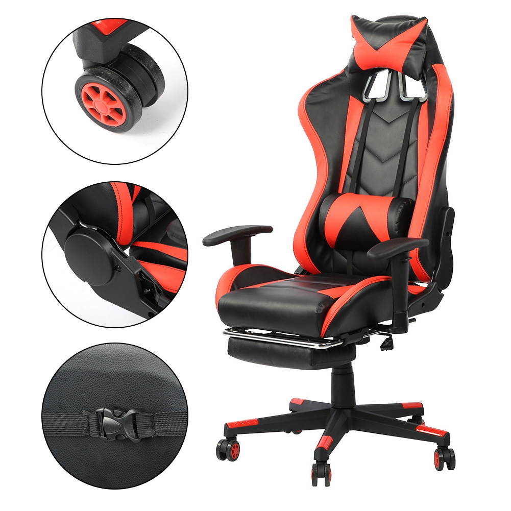 Gaming Chair with Footrest High-Back PU Leather Office Chair with Headrest maximum load 200KG / 440.9lb