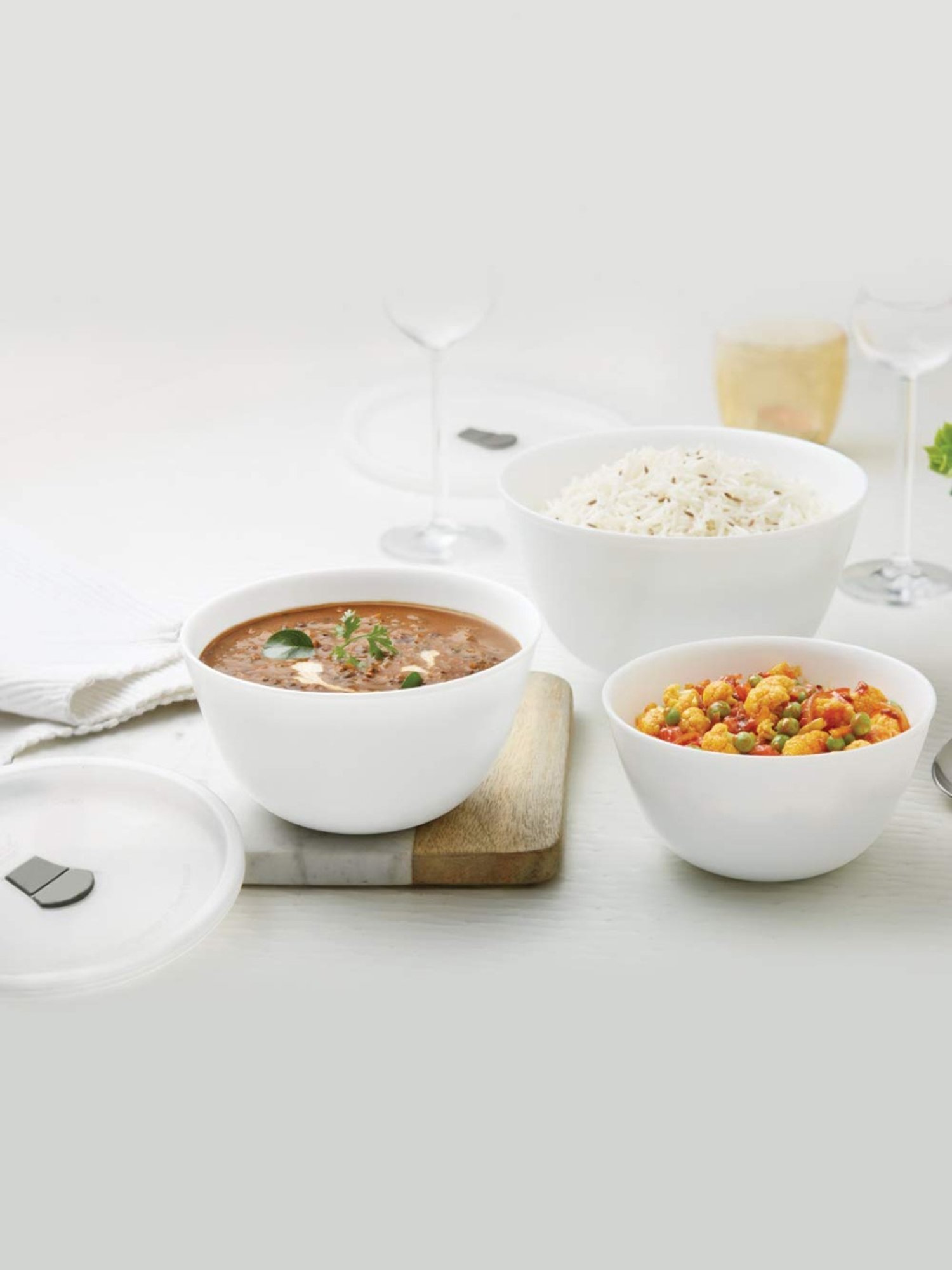 Larah by Borosil White Opalware Serving Bowls - Set of 3