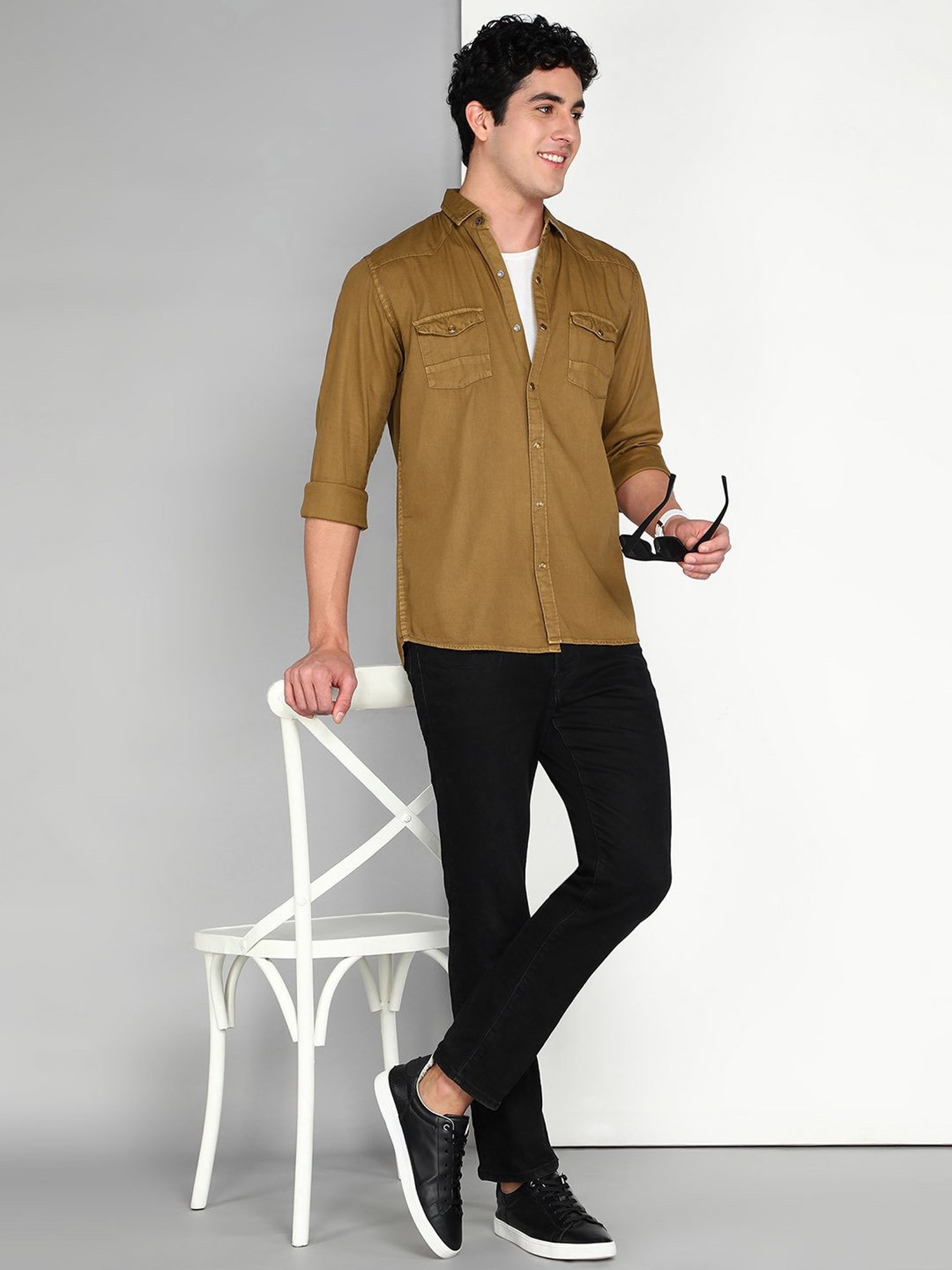 Kuons Avenue Brown Slim Fit Shirt