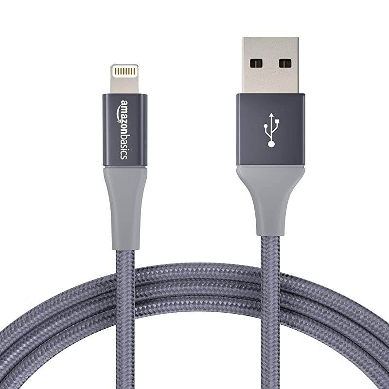 Basics Double Braided Nylon Lightning to USB A Cable, Advanced Collection - MFi Certified Apple iPhone Charger, Dark Gray, 4 Inch