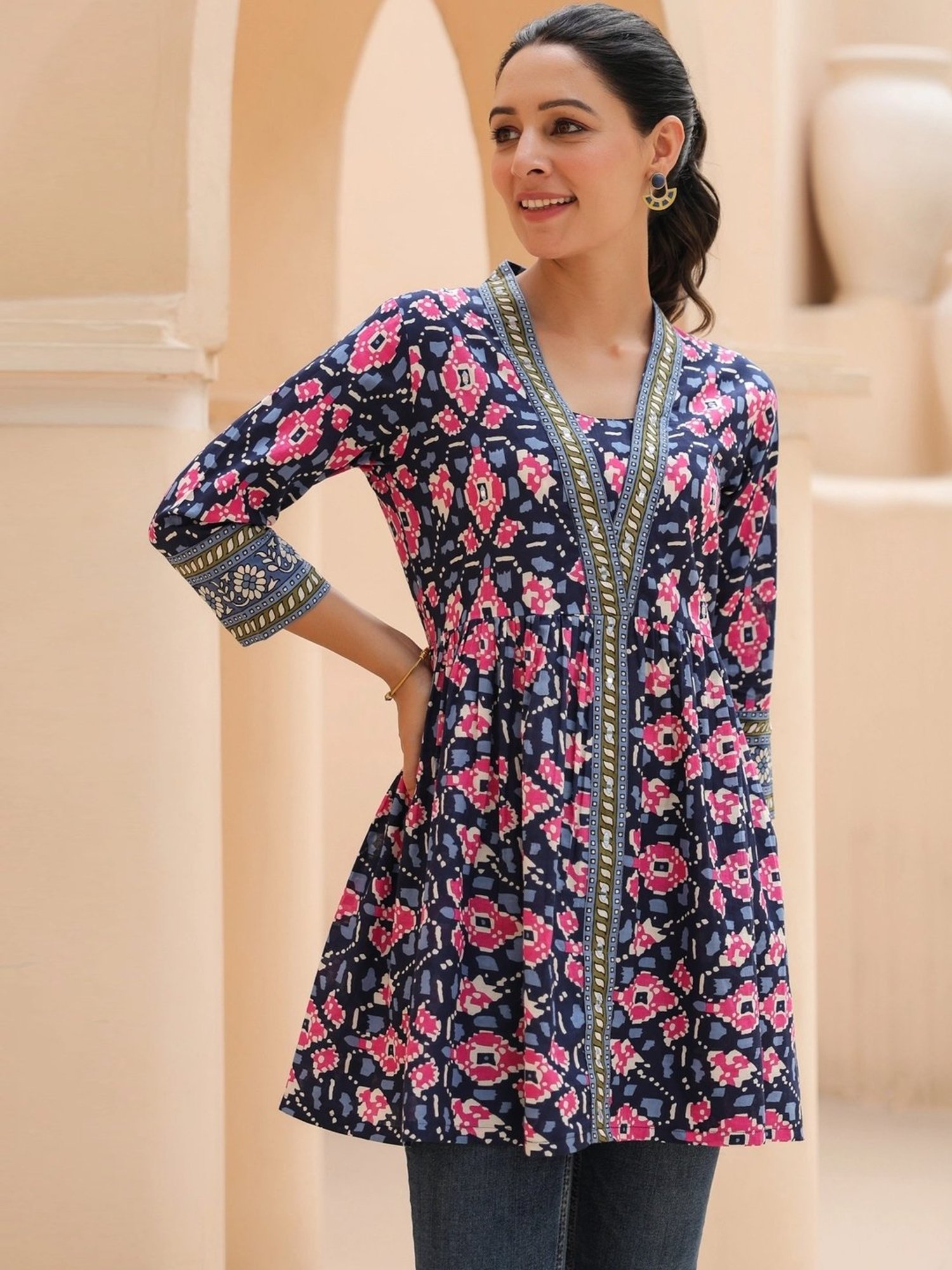 Rain and Rainbow Blue Cotton Printed Top