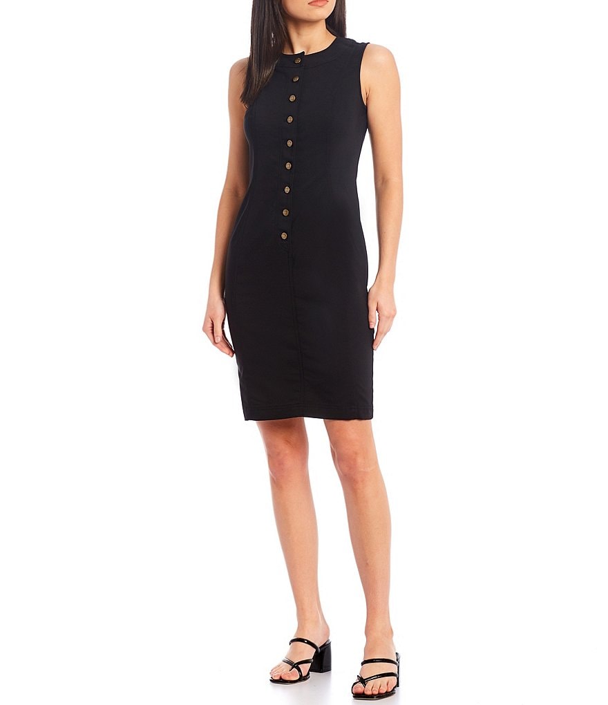 Calvin Klein Sleeveless Round Neck Button Front Sheath Dress