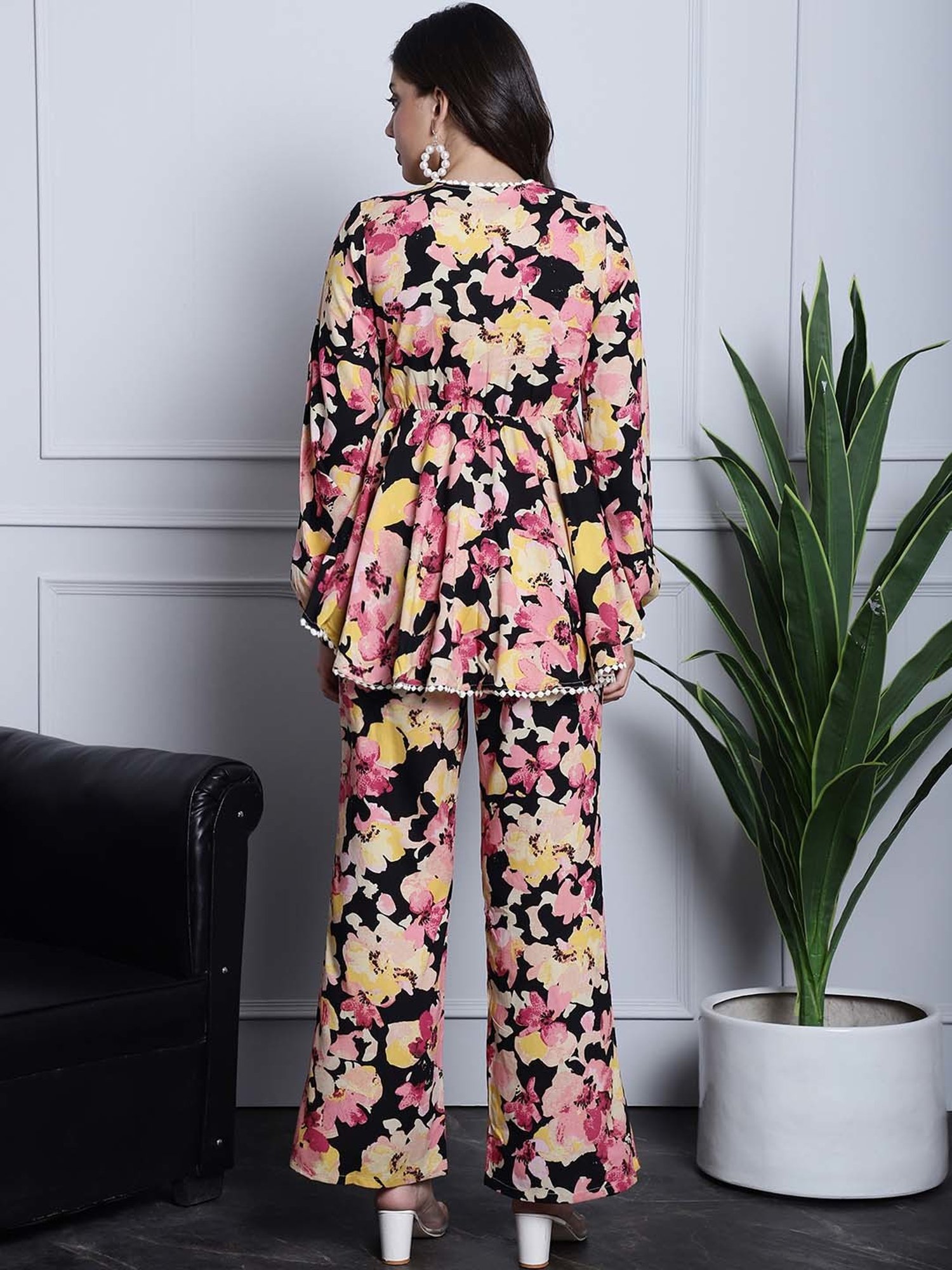 Claura Multicolored Floral Print Top Pant Set