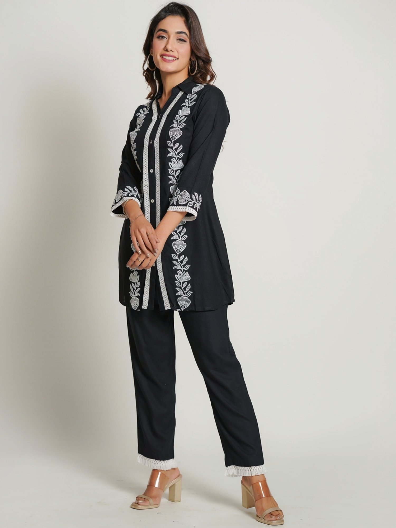 Zolo Label Blue Embroidered Shirt Pant Set