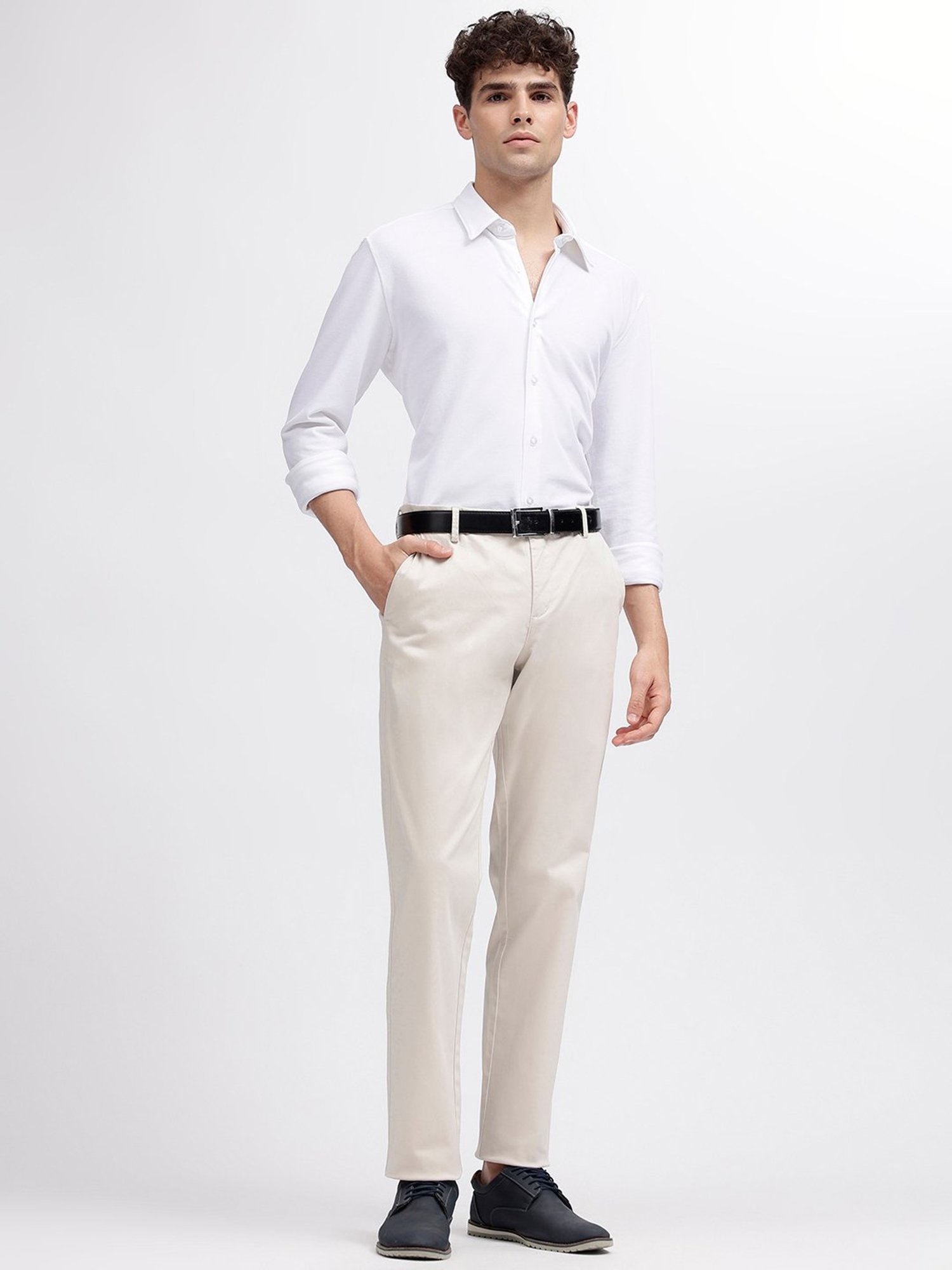 Bruun & Stengade Off White Regular Fit Flat Front Trousers