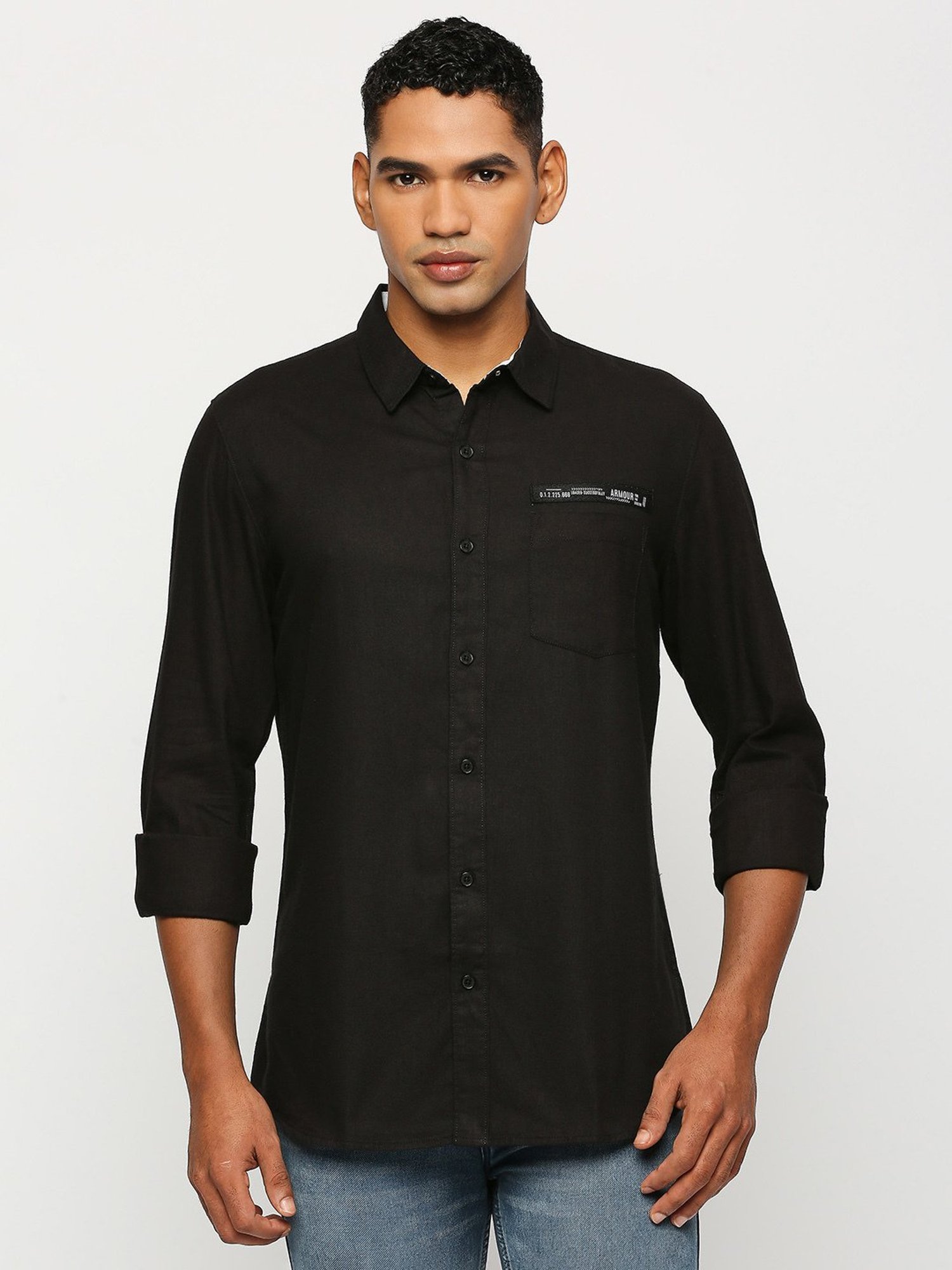 SOLEMIO Black Slim Fit Cotton Shirt