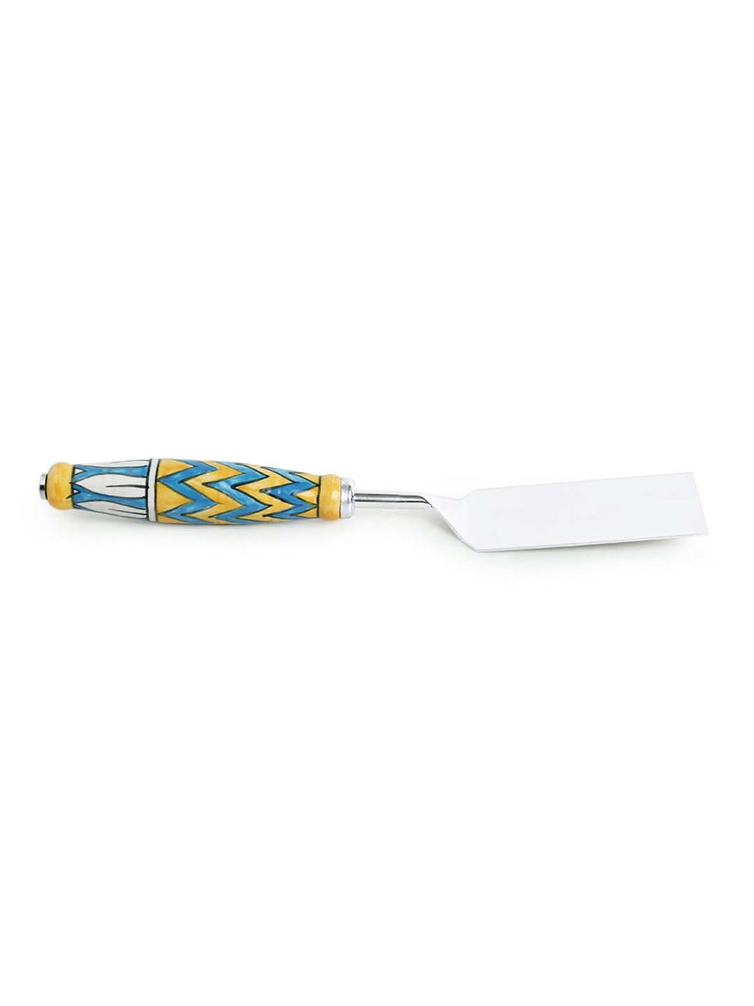 ExclusiveLane 'The Mughal Paich Daar' Serving Fork & Scraper In Stainless Steel & Ceramic (Set of 2)