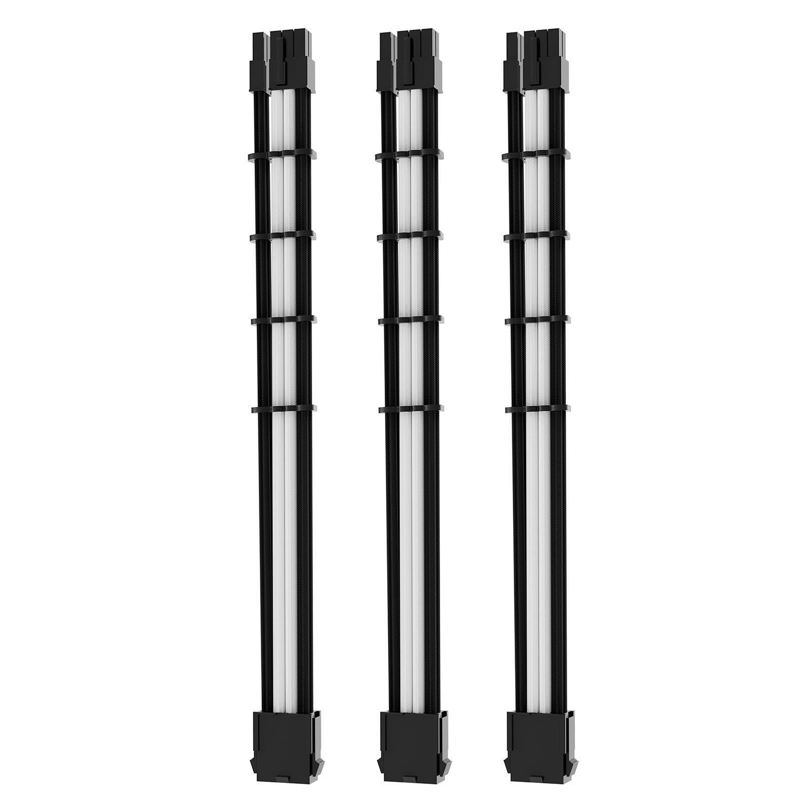 Asiahorse PSU PCIe 6 Pin to PCIe 8 Pin Power Adapter  Extension Cable Sleeved PC Power Supply Braided  Cable triple Pack(300MM - Black & White)