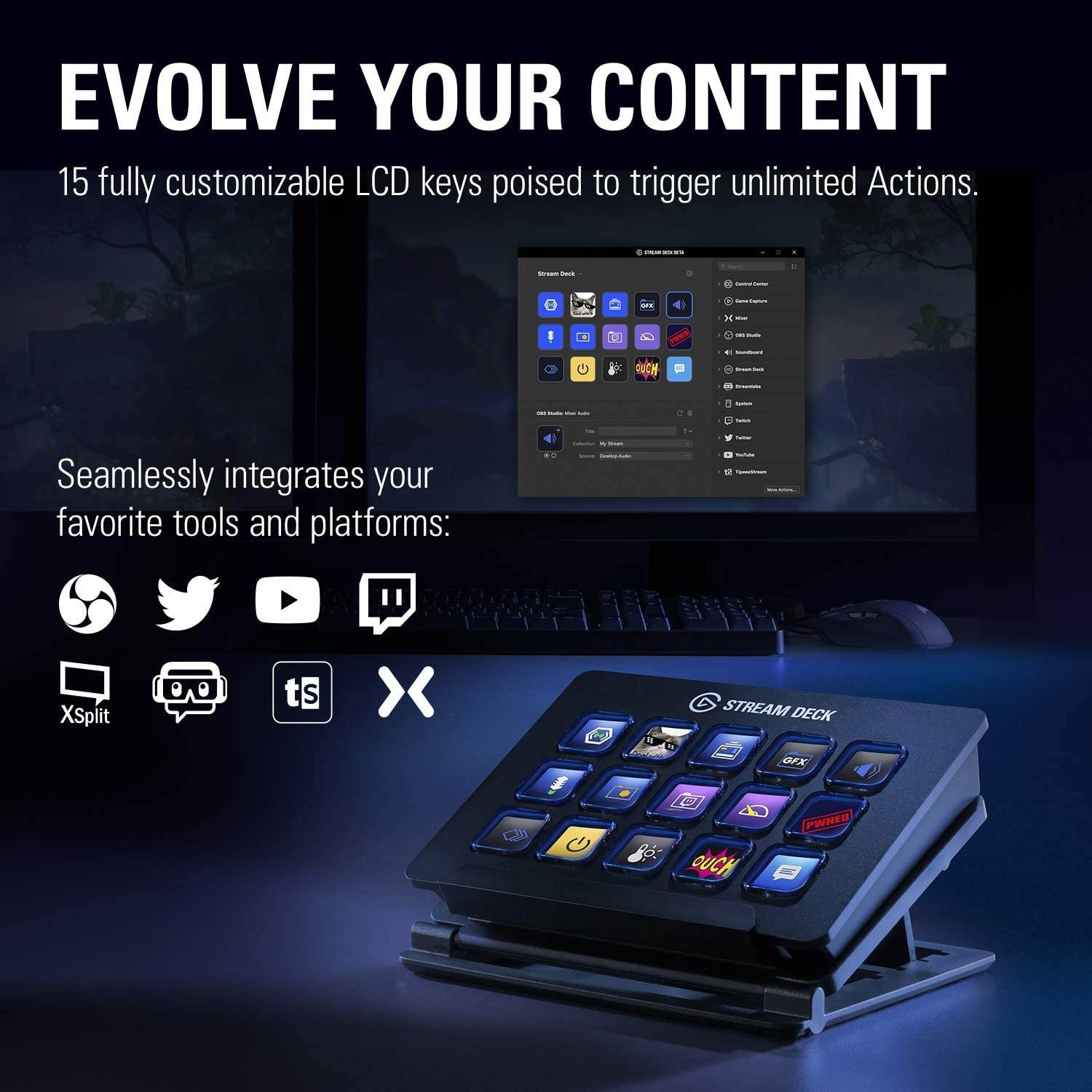 Elgato Stream Deck - Live Content Creation Controller with 15 Customizable LCD Keys, Adjustable Stand, for Windows 10 and macOS 10.13 or late