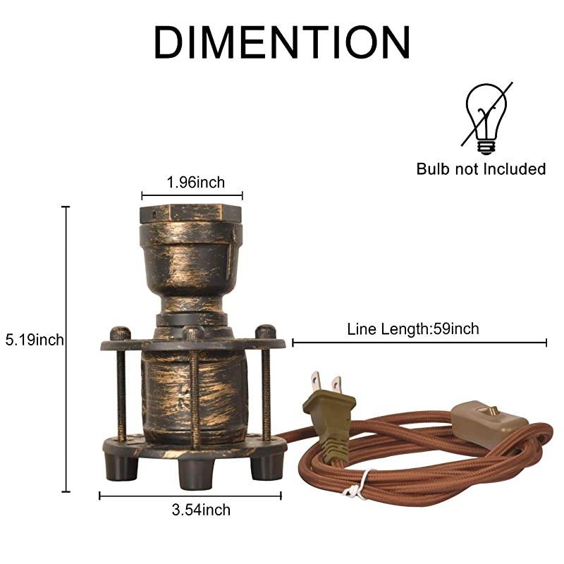 Vintage Industrial Steampunk Table Lamp, Mini Retro Gold Brass Metal Pipe Nightlights Desk Lamp for Bedside Bedroom Living Room Kids Room Decor(No Bulbs)