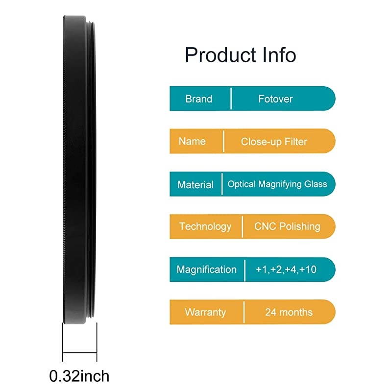 Close-up Filter Kit 4 Pieces(+1,+2,+4,+10) Macro Filter Accessory Close-up Lens Filter Kit Set with Lens Filter Pouch for Canon Nikon Sony Pentax Olympus Fuji DSLR Camera+Lens Cap