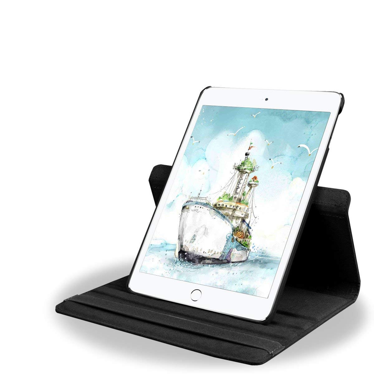 iPad 9.7 5th 6th Gen Case, KIQ PU Leather Multi-View Protection Case Cover Holder Stand For Apple iPad 9.7 5th/6th Generation [2017/2018] (2 Tone Black/Purple)