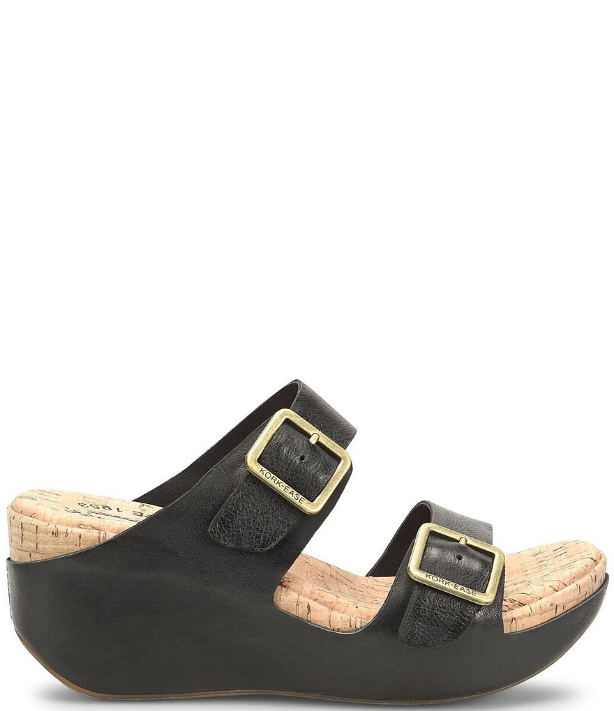 Kork-Ease Grace Leather Buckle Strap Platform Wedge Slide Sandals