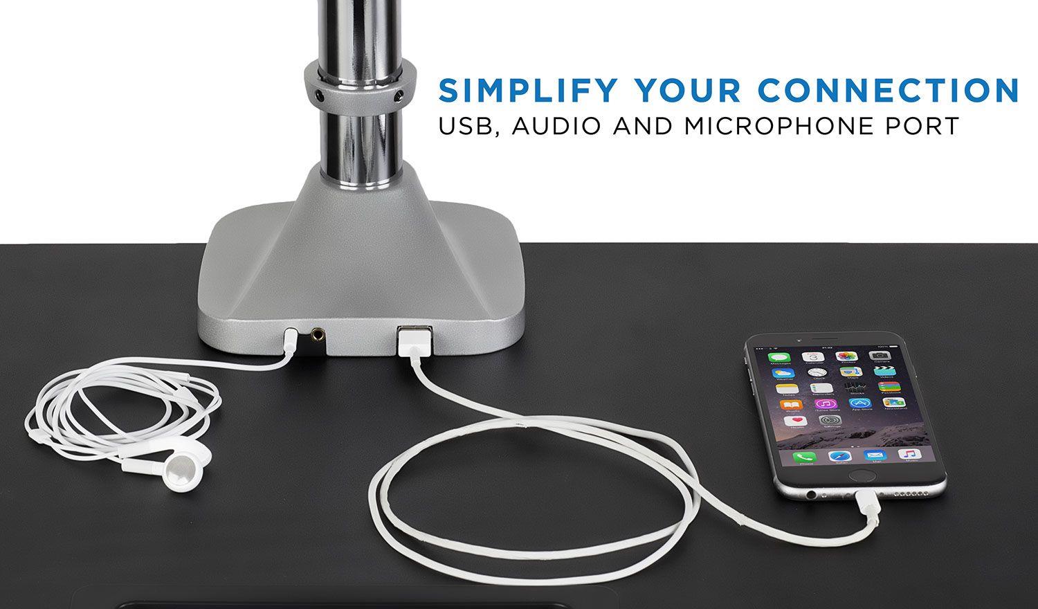 Mount-It! Triple Monitor Desk Mount | 32" Maximum Screen Size | Built In USB and Audio Ports