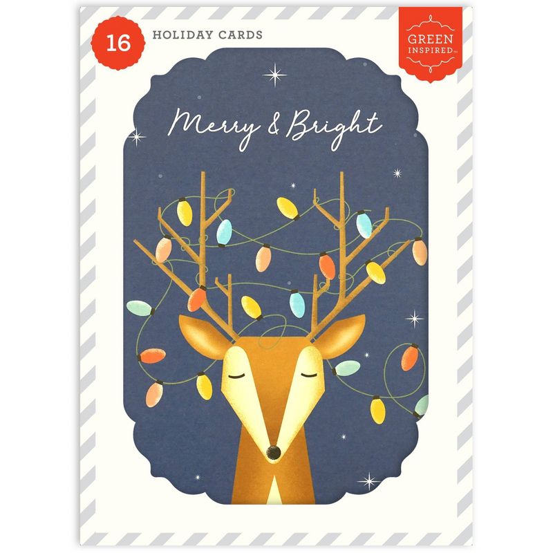 Green Inspired Deer with Lights Boxed Cards 16ct