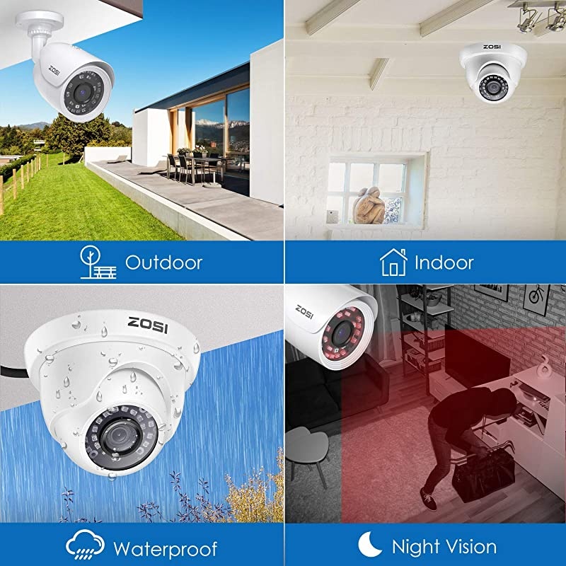 H.265+ 1080p Home Security Camera System Indoor Outdoor, 5MP Lite CCTV DVR 8 Channel and 8 x 1080p Weatherproof Surveillance Bullet Dome Camera, Remote Access, Motion Detection (No Hard Drive)