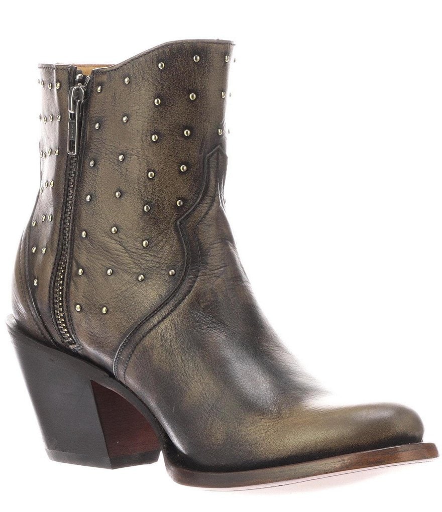 Lucchese Harley Studded Leather Western Moto Booties